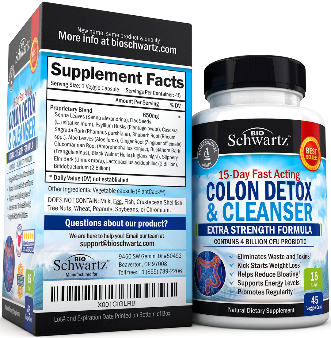 Colon Cleanser and Detox for Digestive Support - 15 Day Fast-Acting Extra Strength Cleanse with Probiotic Fiber, Psyllium Husk and Noni for Constipation Relief and Bloating Support, Non-GMO, 45 Count