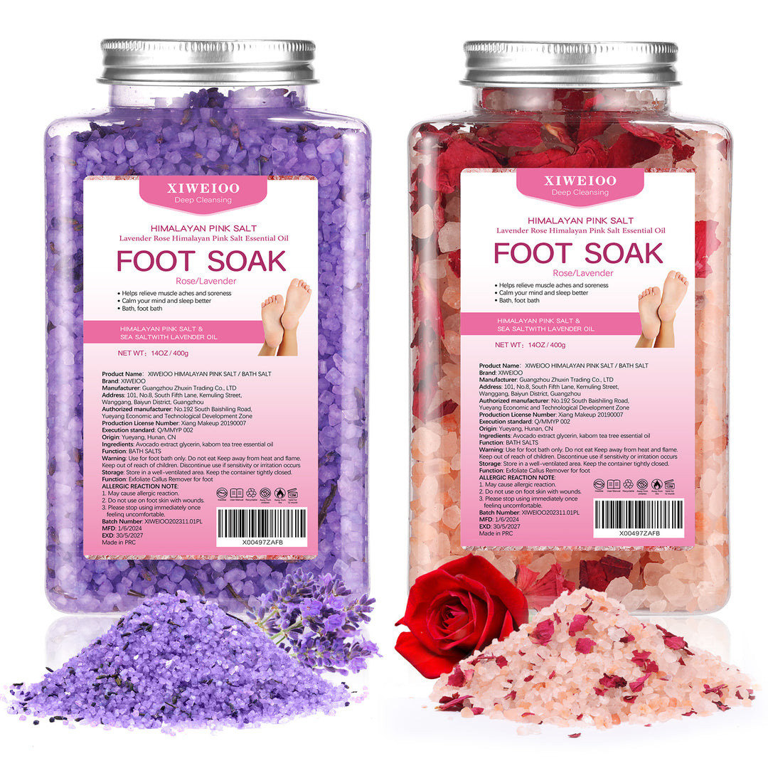 Foot Soak Kit -46 oz, Pack of 2 Natural Epsom Salt Rose, and Lavender- Essential Oils Foot Athletes Foot spa Itching,Foot Bath Salt Tea Tree Oil Foot Soak Foot Care Pedicure Feet spa Message
