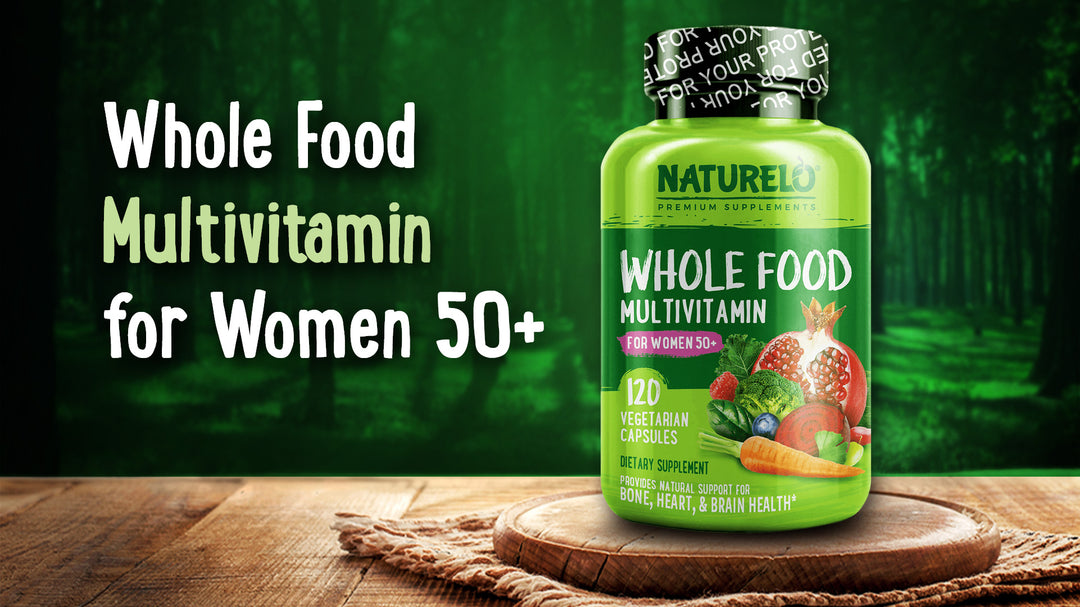 NATURELO Whole Food Multivitamin for Women 50+ (Iron Free) with Vitamins, Minerals, & Organic Extracts - Supplement for Post Menopausal Women Over 50 - No GMO - 120 Vegan Capsules