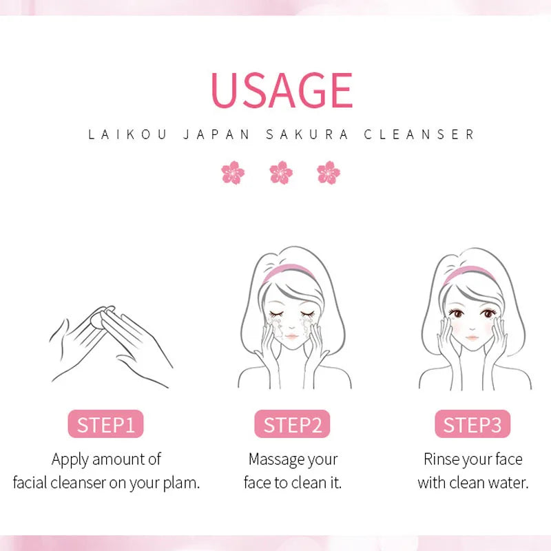 LAlKOU Japan Sakura Gentle Cleansing Facial Cleanser Shrink Pores Deep Clean Oil Control Remove Blackhead Moisturizing Skin Care