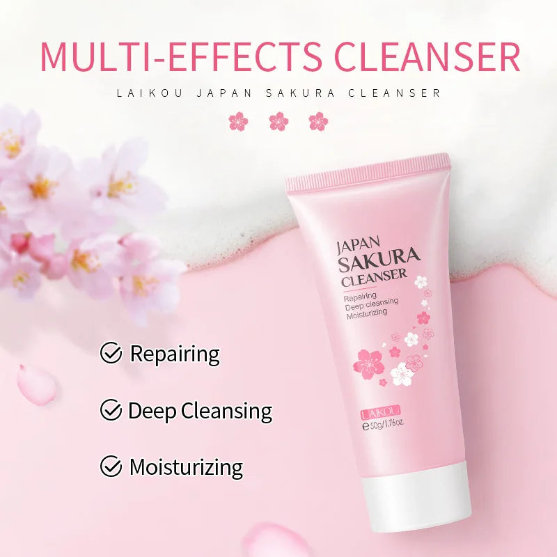 LAlKOU Japan Sakura Gentle Cleansing Facial Cleanser Shrink Pores Deep Clean Oil Control Remove Blackhead Moisturizing Skin Care