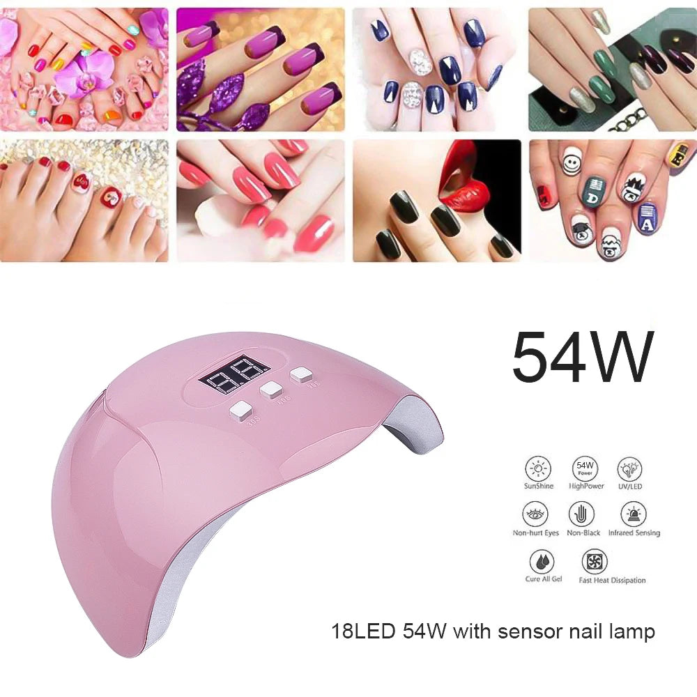 54W 18 Led Lights Dryer For Manicure Ultraviolet Lamp Nail Tools Machine Uv Professional Material Nails Drying Dry Heat Lamps