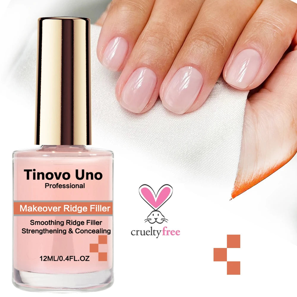 Tinovo Uno Nail Strengthener Makeover Ridge Filler Base Coat 12ML Healthy Pink Base Oil Nail Hardener Manicure Repair Thin Nails