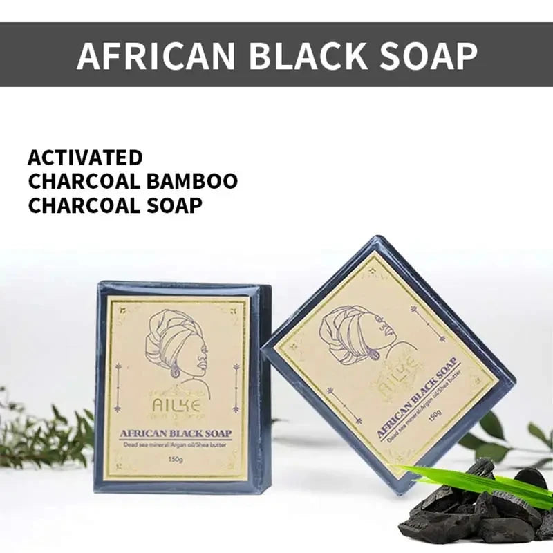 AILKE Bar Soap, African Black Soap for Troubled Skin Cleanse, With Bamboo Charcoal, Cleans Nourishes Skin, Rinses Clear