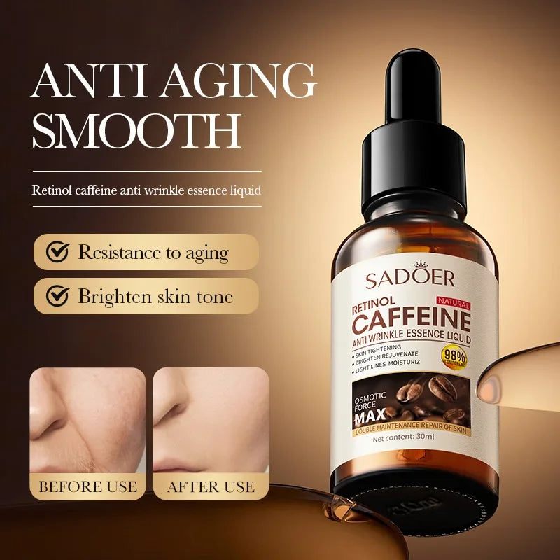 SADOER Caffeine Retinol face Serum Shrink Pores Repair Dry Peeling Moisturizing Hydrating eye Serum Brighten Facial Skin Care