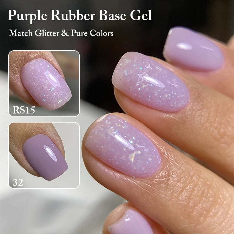 MSHARE Purple Rubber Base Gel Lilac Glitter Nail Polish Camouflage Color Varnish UV LED Soak Off Strengthen Nails Art 10ml 30g