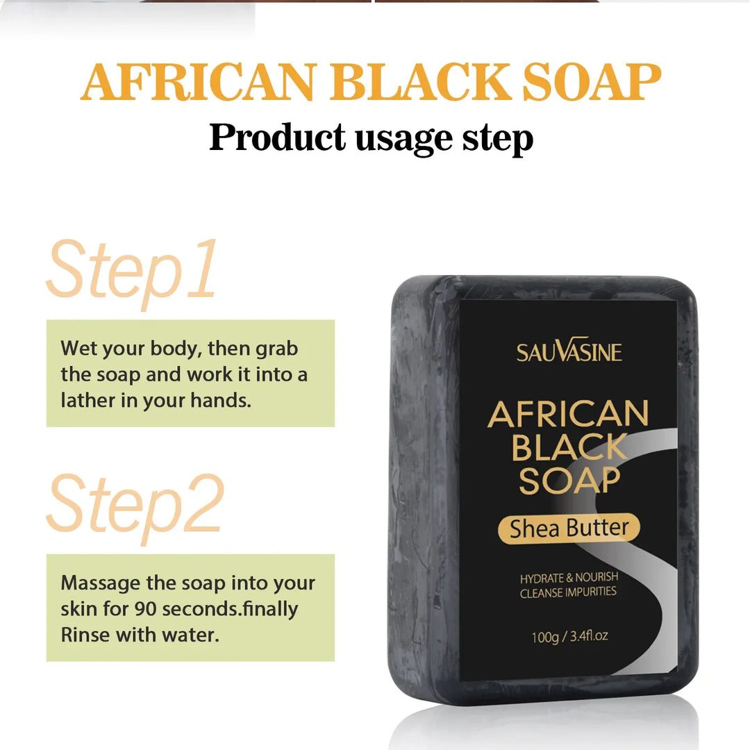 SAUVASINE-  African Black Soap Acne Treatment Deep Cleaning Exfoliate Facial Moisturizing Skin Smoothing Face Soap for Skin Care