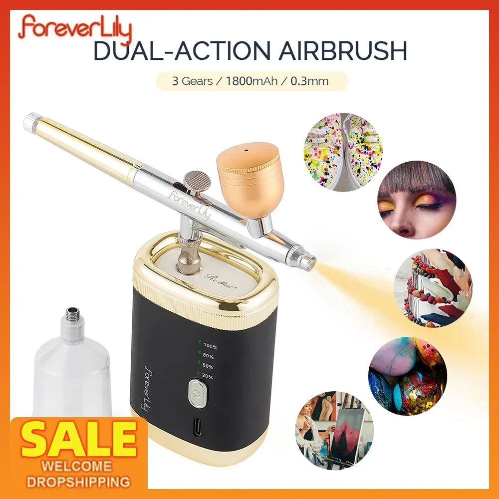 Dual-action Portable Airbrush 30PSI  Multi-Function Mini Air Compressor Kit For Nails Cake Tattoo Makeup Paint Air Spray Gun