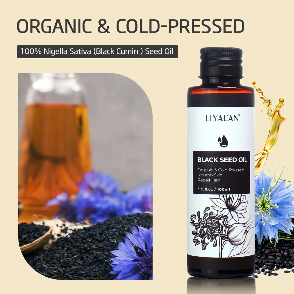 LIYALAN - 100ml Black Cumin Seed Oil For Hair Growth Thicken Hair Cold Pressed Liquid Nourish Nail Skin Anti-oxidant Body Massage