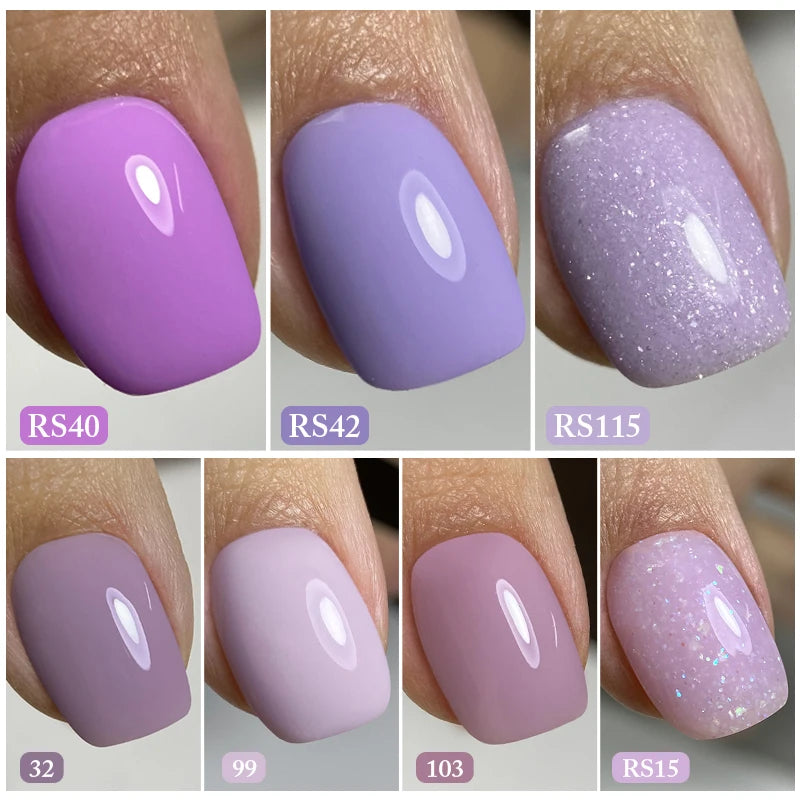 MSHARE Purple Rubber Base Gel Lilac Glitter Nail Polish Camouflage Color Varnish UV LED Soak Off Strengthen Nails Art 10ml 30g