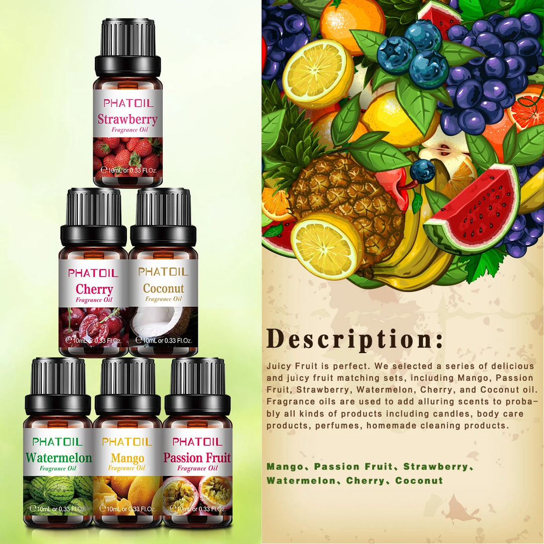 Fruit Fragrance Essential Oils Set Aromatic Diffuser Massage Skin Care Coconut Pineapple Mango Banana Aroma Oil for Aromatherapy