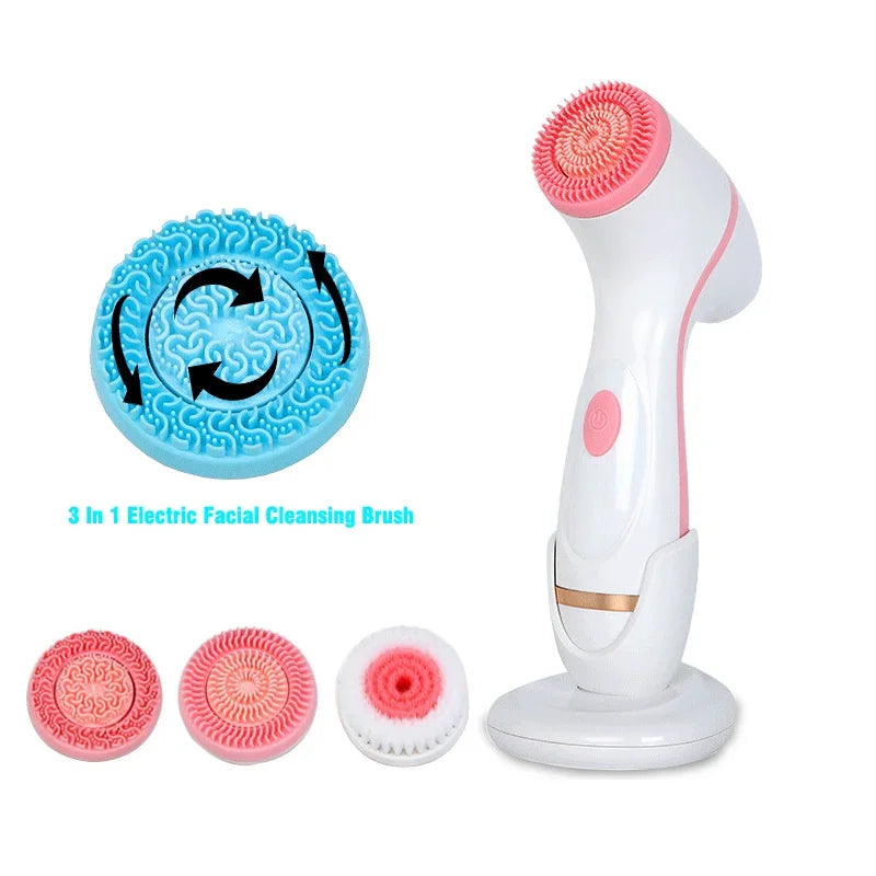 Sonic Silicone Face Brush Waterproof Electric Facial Cleansing Brush Skin Cleaner Spin Wash Pores Deep Cleaning Tool Remove Acne