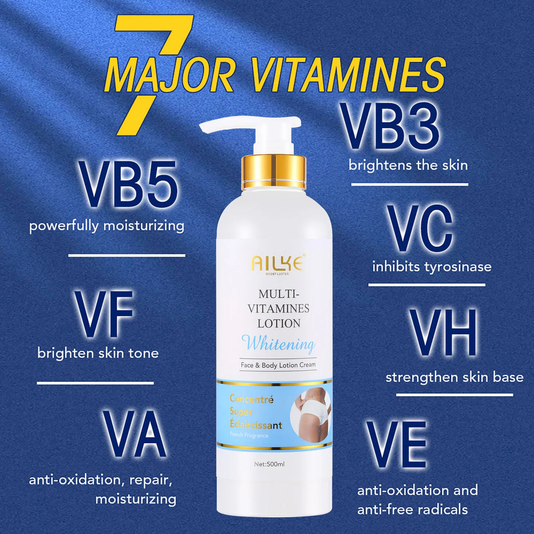 AILKE Multi Vitamin Whitening Body Lotion With Vitamins A,E,B3,B5, Increase Skin Radiance, Even Skin Tone, Moisturizer Cream