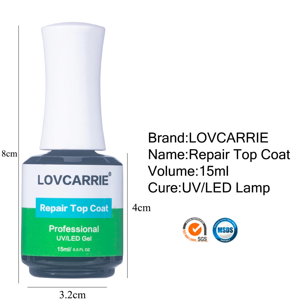 LOVCARRIE Milky White Top Coat No Wipe UV Gel Nail Polish 15ML Semi Permanent UV/LED Repair Gel Finish Sealer for Manicure Nails