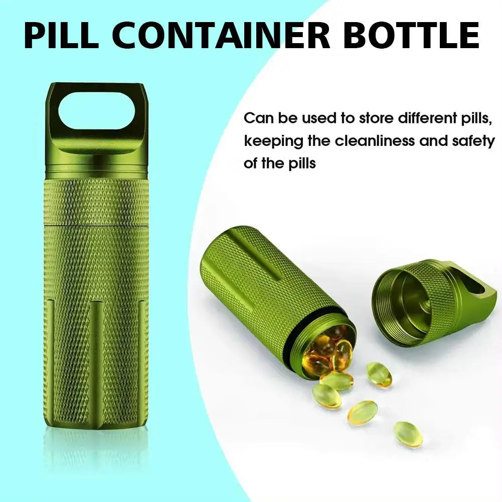 Aluminum Alloy Airtight Pill Container Bottle Portable Outdoor EDC Single Chamber Capsule Holder Waterproof Medicine Case Box