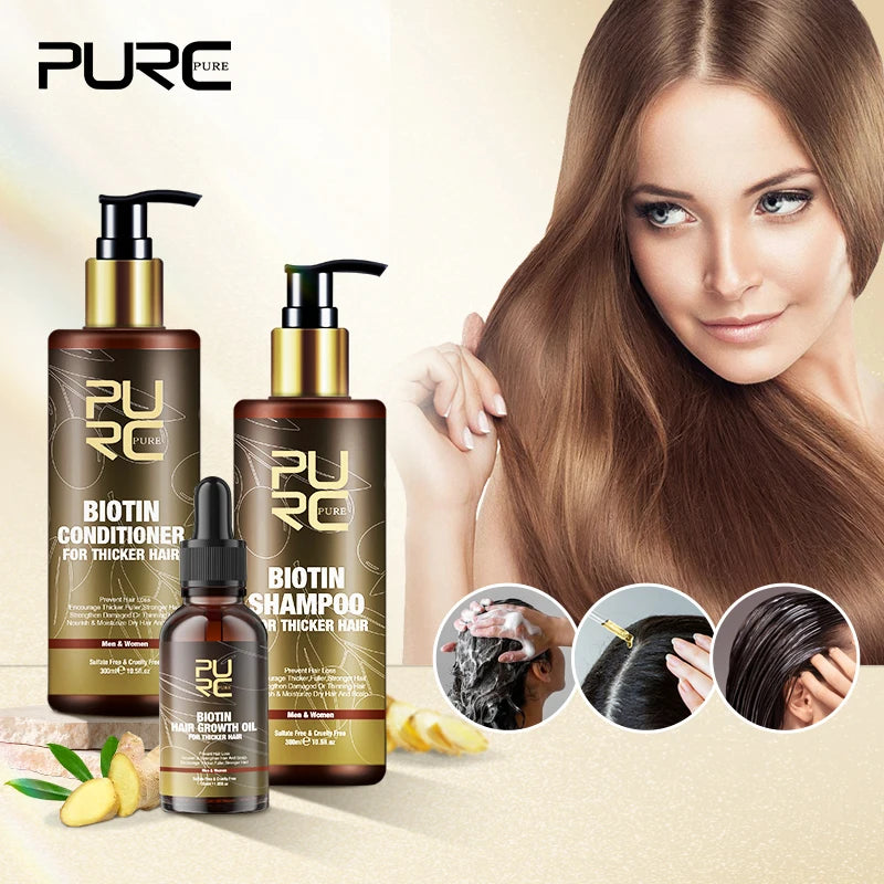 PURC Biotin Anti Hair Loss Oil Shampoo Conditioner Set Smoothing Repair Damaged Hair Treatment for Women Beauty Health