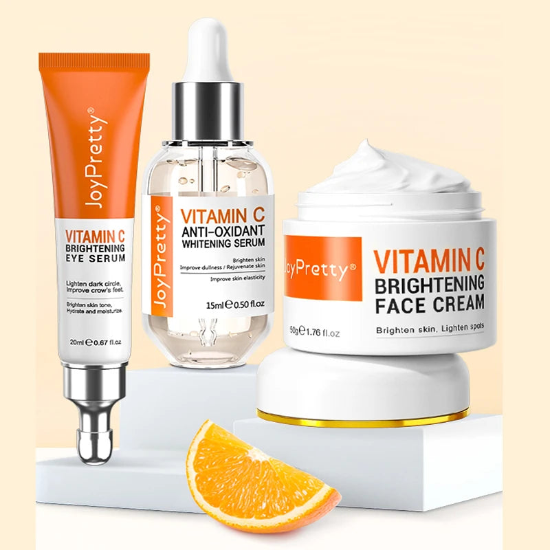 Joypretty Vitamin C Serum for Face Cream Set for Dark Spots Skin Care Whitening Pigment Anti Eye Cream Dark Circles Eye Bag Kits