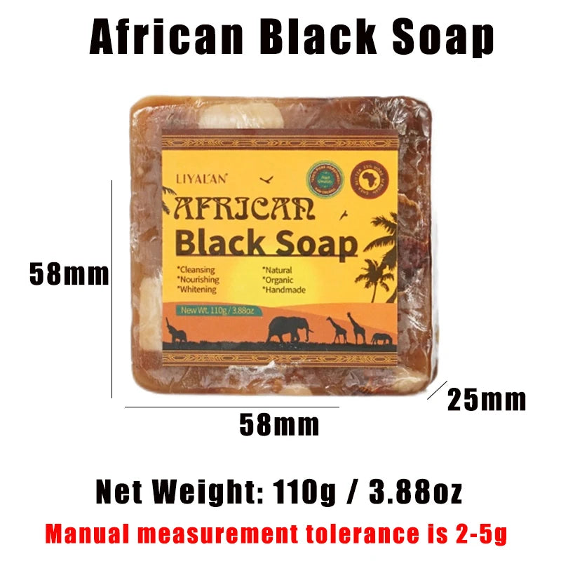 LIYALAN - 2pcs African Black Soap Reduce Acne Anti Rebelles Smooth Blemish Shea Butter Face Moisturizing Clean Brighten Handmade Skincare