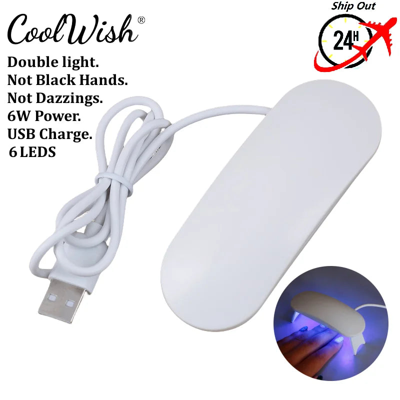 6 Leds 6W Professional Mini UV LED Nail Lamp  Usb Light Gel Polish Cured Led Nail Dryer Lamp Machine Portable USB Cable Nails