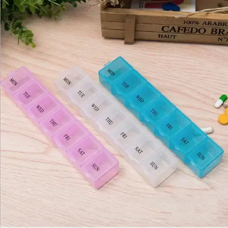 Portable 7 Day Pill Box Organizer Travel Pill Box Pill Storage Compartment Box Medicine Tablet Holder PillSplitter