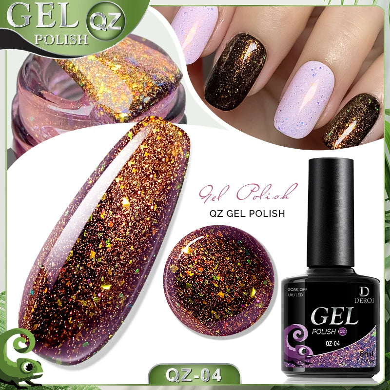 Glitter Nail Gel Polish for Nail Art Aurora Chameleon Natural Pink Top Coat Varnish Soak Off Semi Permanent UV Gel Supplies 8ml