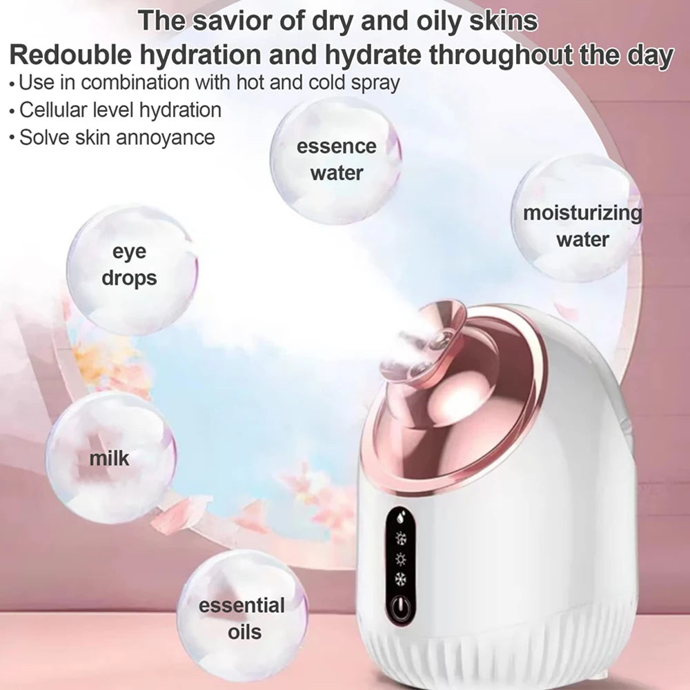 SPA Face Steamer Nano Mist Sprayer Facial Steamer Cold & Hot Nebulizer Facial Sauna Humidifier For Pores Cleansing Moisturizing