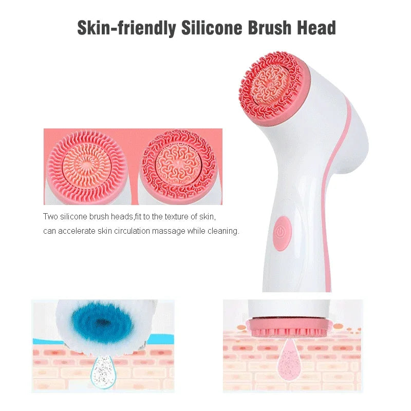 Sonic Silicone Face Brush Waterproof Electric Facial Cleansing Brush Skin Cleaner Spin Wash Pores Deep Cleaning Tool Remove Acne