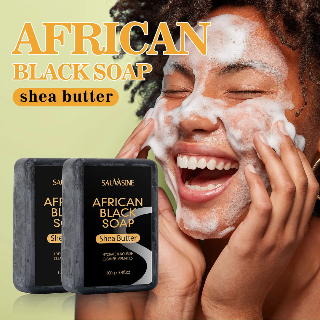 SAUVASINE-  African Black Soap Acne Treatment Deep Cleaning Exfoliate Facial Moisturizing Skin Smoothing Face Soap for Skin Care