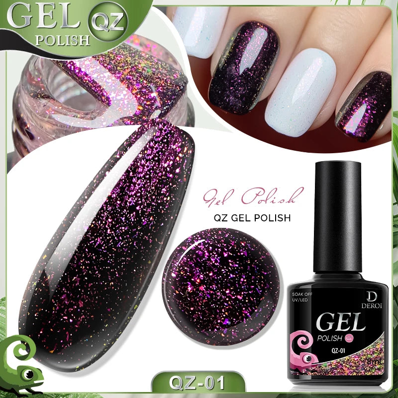 Glitter Nail Gel Polish for Nail Art Aurora Chameleon Natural Pink Top Coat Varnish Soak Off Semi Permanent UV Gel Supplies 8ml