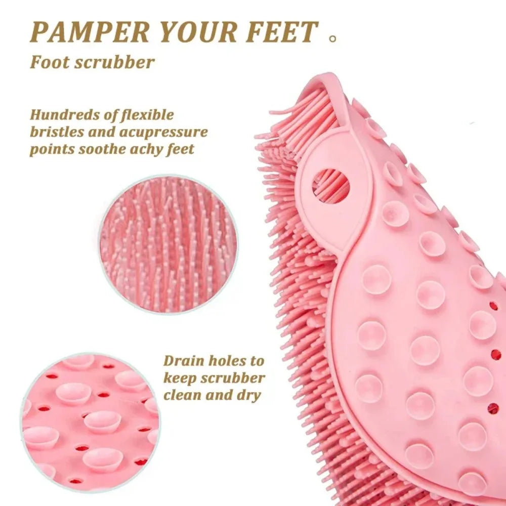 Silicone Exfoliating Shower Massage Scraper Bathroom Non-slip Bath Mat Back Massage Brush Foot Wash Body Cleaning Bathing Tool