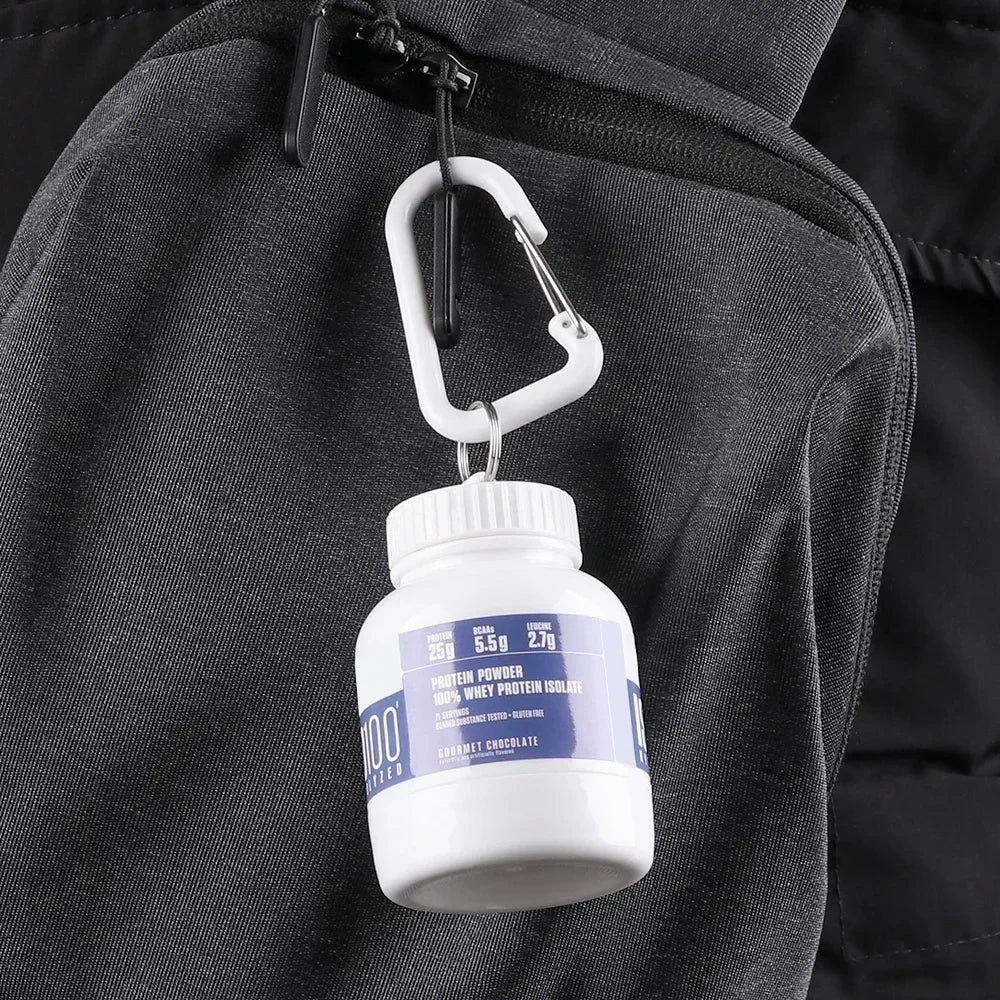 Portable Mini Protein Powder Bottle with Keychain Health Funnel Medicine Box Container Small Cup Outdoor Sport Storage