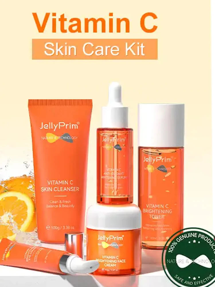 Jellyprim Vitamin C Set for Face Cream Full Skincare Kit Facial Serum Dark Spot Remove Eye Bag Toner Cleaning Whitening Original