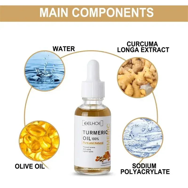 Turmeric Freckle Whitening Serum Curcumin Oil Brighten Removal Pigment Melanin Fade Dark Spot Correcting Beauty Face Skin Care