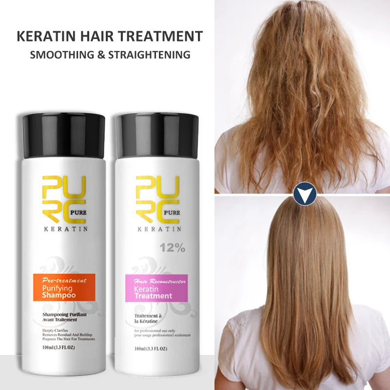 PURC Brazilian Keratin Hair Treatment And Purifying Shampoo Professional Smoothing Straightening Set Repair Damaged Hair Care