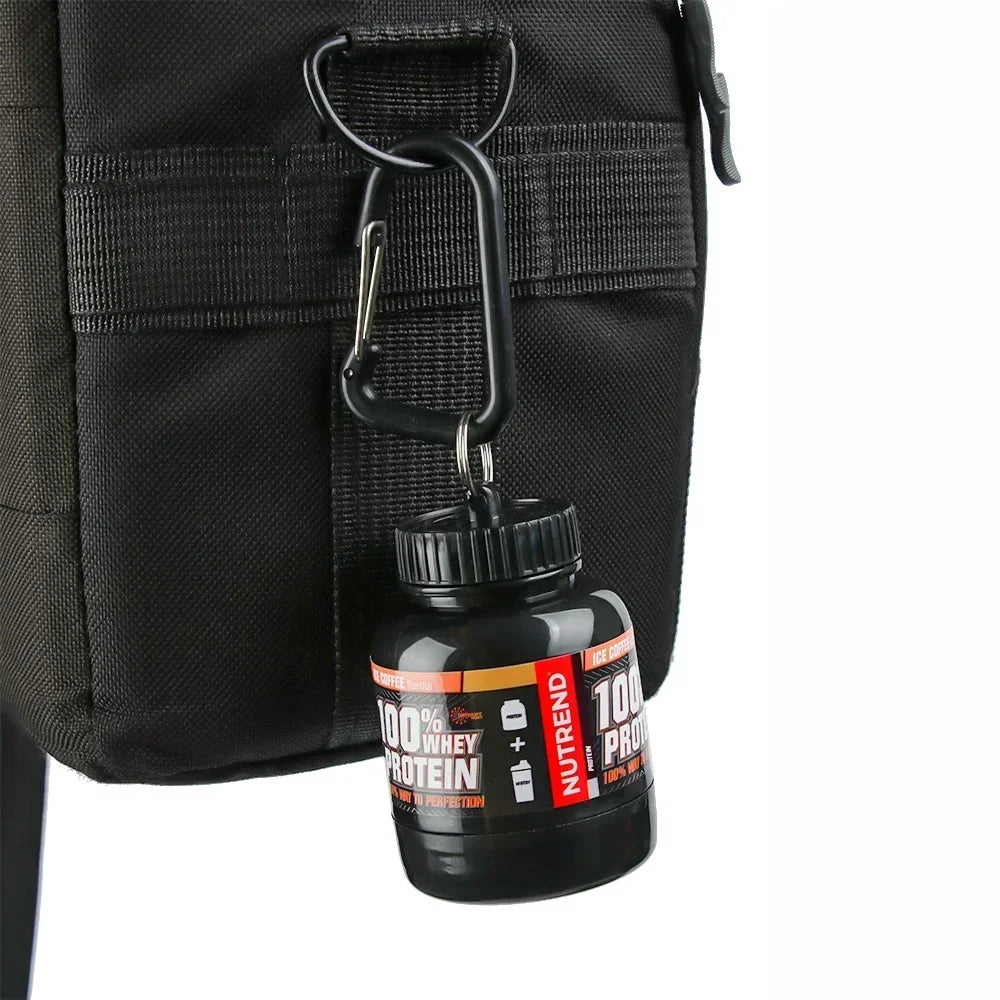 Portable Mini Protein Powder Bottle with Keychain Health Funnel Medicine Box Container Small Cup Outdoor Sport Storage