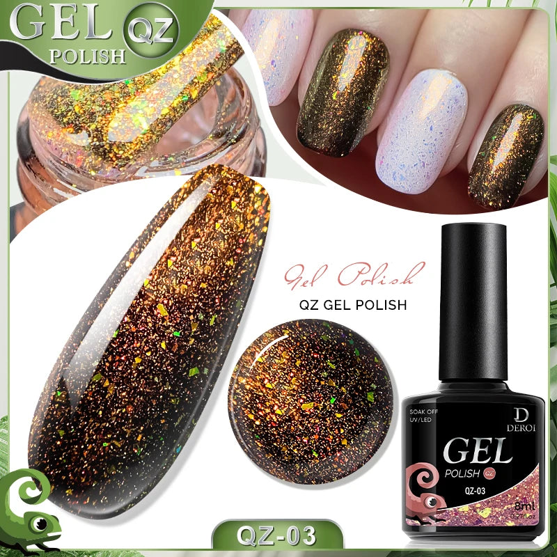 Glitter Nail Gel Polish for Nail Art Aurora Chameleon Natural Pink Top Coat Varnish Soak Off Semi Permanent UV Gel Supplies 8ml