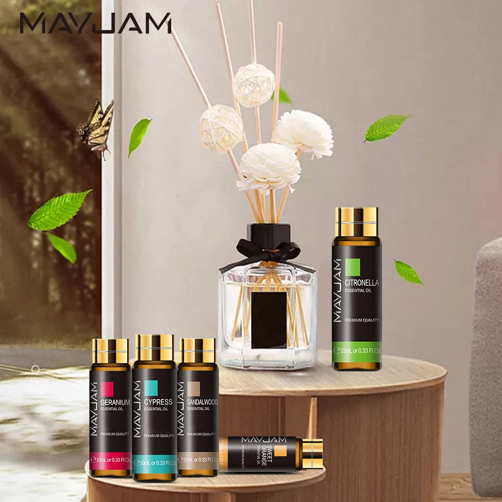 MAYJAM - 10ML Lavender Eucalyptus Pure Essential Oils Rose Lemon Jasmine Vanilla Mint Sandalwood Bergamot Tea Tree Diffuser Aroma Oil