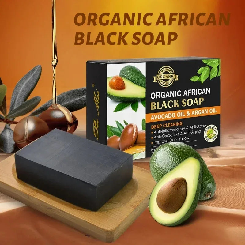 Shea Butter Argan Oil African Black Soap Moisturizing Acne Cleanser for Clear Skin Care Handmade Soap Bar for Face Body