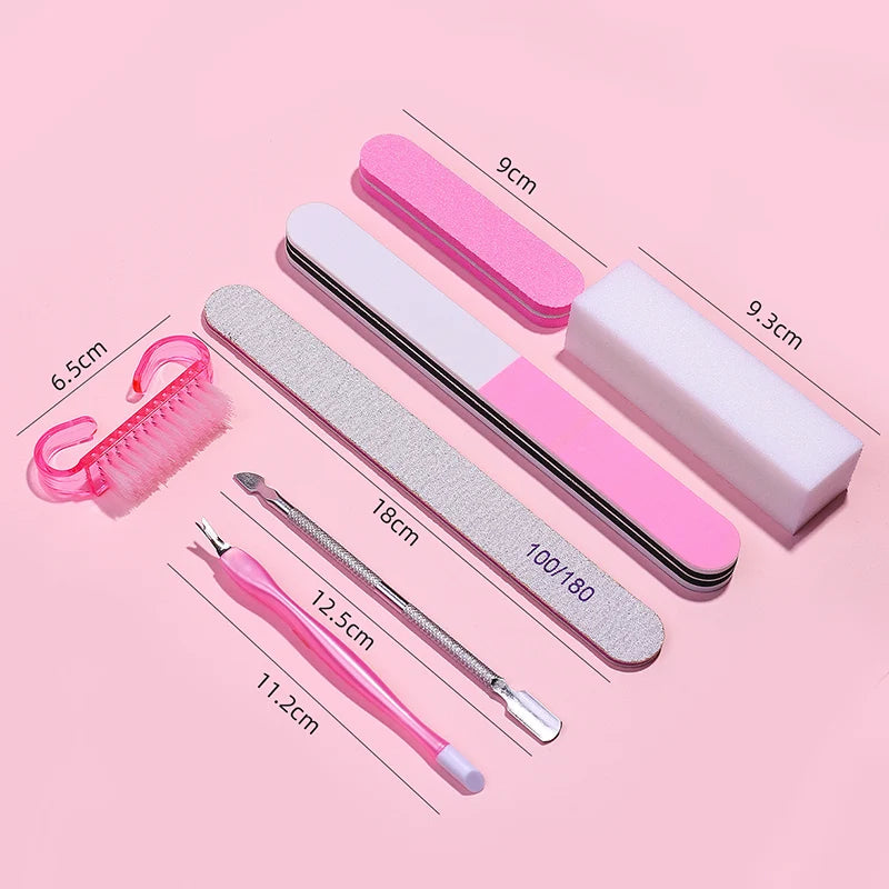 7pc Nail Care & Nail Art Tool Set For Polishing Cleaning Dead Skin Removal 100/180 Grit Double Sided Sanding Block Grinding File