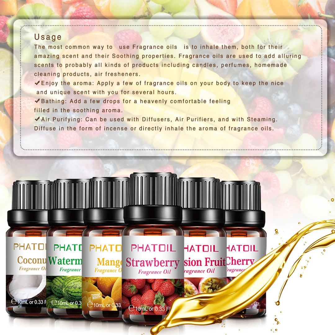 Fruit Fragrance Essential Oils Set Aromatic Diffuser Massage Skin Care Coconut Pineapple Mango Banana Aroma Oil for Aromatherapy