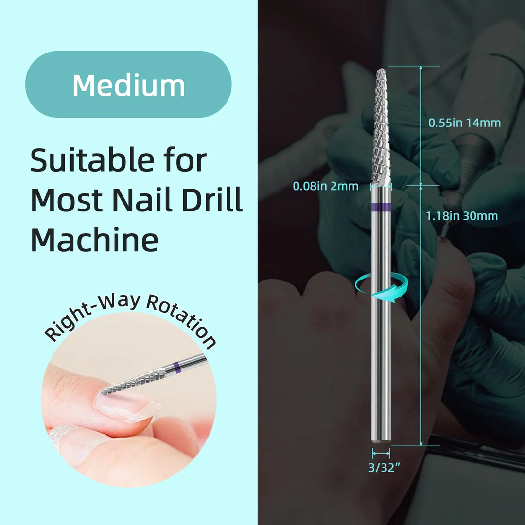 HYTOOS Small Cone Cuticle Clean Nail Drill Bits 3/32 Conical Carbide Nail Bit, Professional Safety Under Nails Dead Skin Cleaner