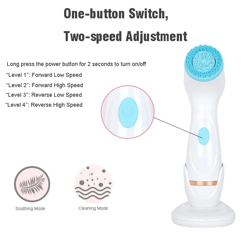 Sonic Silicone Face Brush Waterproof Electric Facial Cleansing Brush Skin Cleaner Spin Wash Pores Deep Cleaning Tool Remove Acne