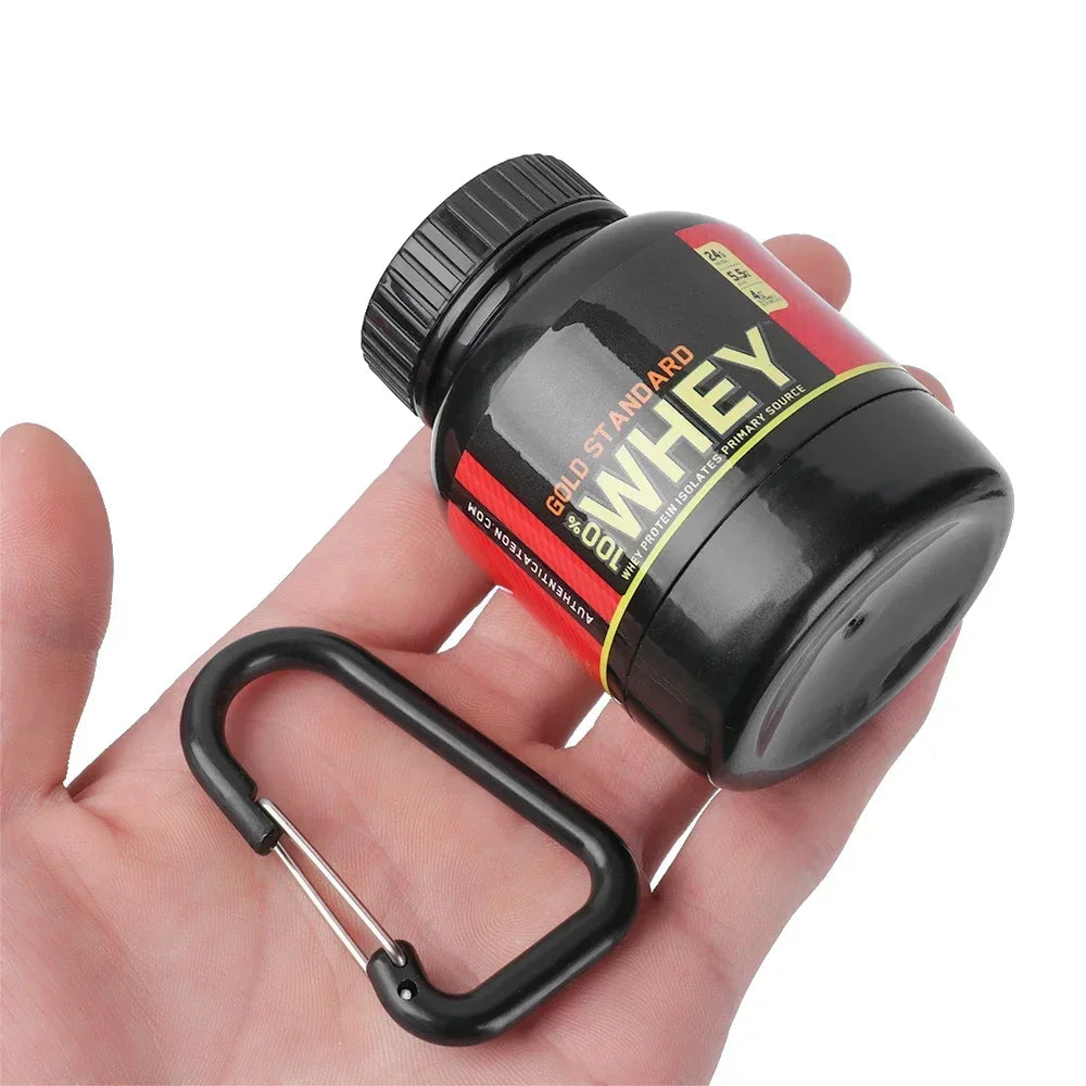 Portable Mini Protein Powder Bottle with Keychain Health Funnel Medicine Box Container Small Cup Outdoor Sport Storage