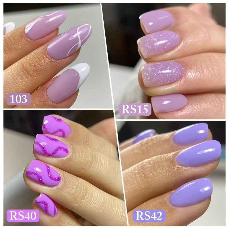 MSHARE Purple Rubber Base Gel Lilac Glitter Nail Polish Camouflage Color Varnish UV LED Soak Off Strengthen Nails Art 10ml 30g