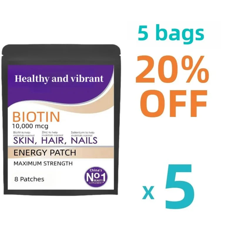 Biotin 10000mcg Patches 8 Week Supply - Max Strength || Hair, Skin, And Nails Supplement || Non-gmo