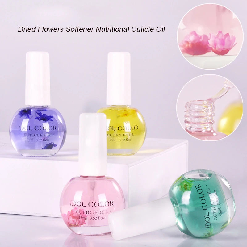 MAFANAILS - 15ml Nail Cuticle Oil with Dried Flower Nourishment Oil Soften Treatment Cuticle Revitalizer Oil Nail Polish Nutrition Oil #GY38