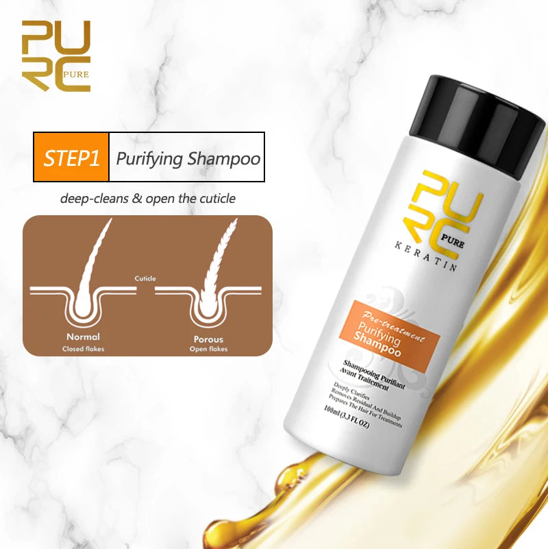 PURC Brazilian Keratin Hair Treatment And Purifying Shampoo Professional Smoothing Straightening Set Repair Damaged Hair Care