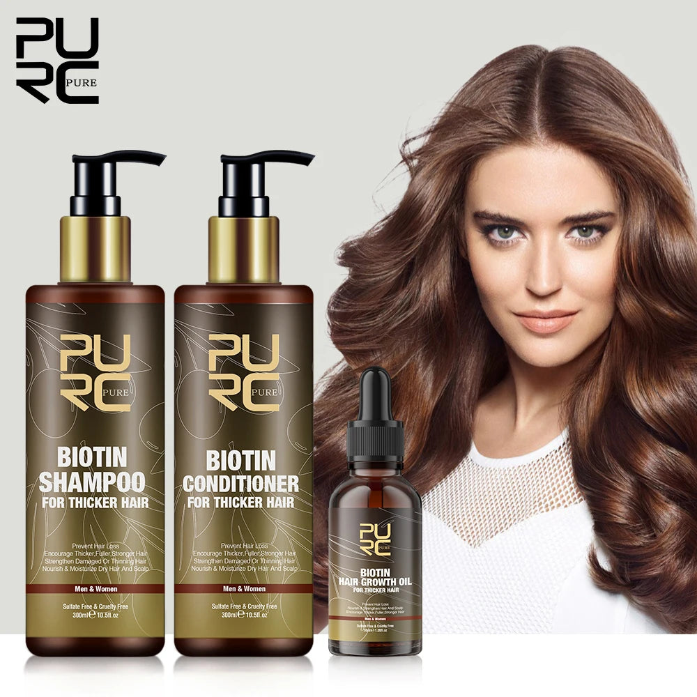 PURC Biotin Anti Hair Loss Oil Shampoo Conditioner Set Smoothing Repair Damaged Hair Treatment for Women Beauty Health