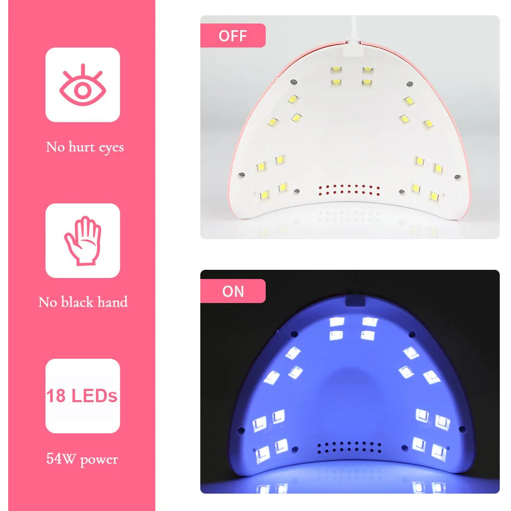 CNHIDS 54W 18 LED Drying Lamp Manicure UV Nail Dryer Curing Gel Nail Polish With USB Smart Timer Sun Light Nail Art Tools