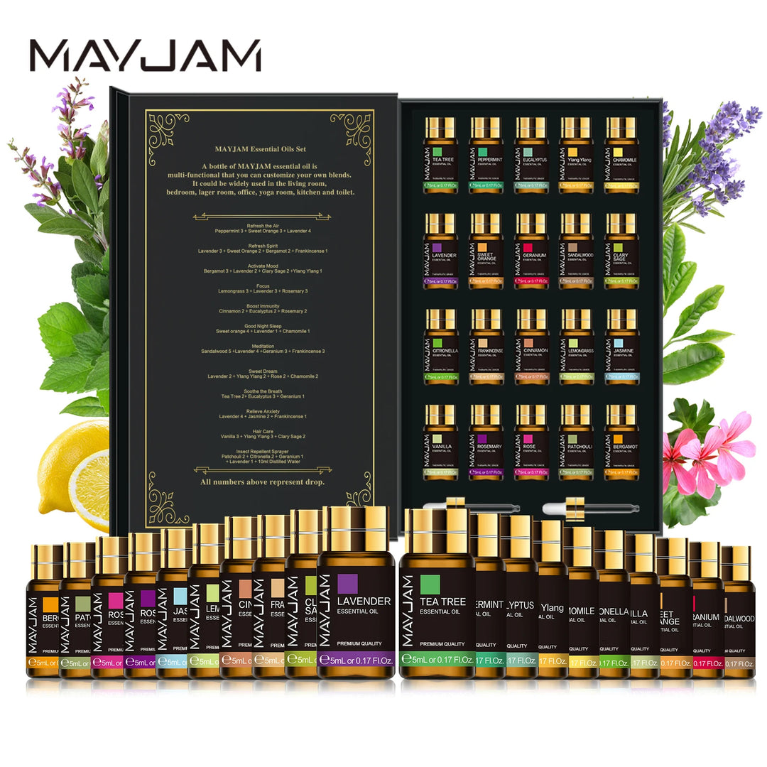 MAYJAM - 20pcs Kits Gift Box Essential Oil for Diffuser Pure Natural Plant Extract Frankincense Vanilla Lemon Mint Jasmine Tea Tree Oil